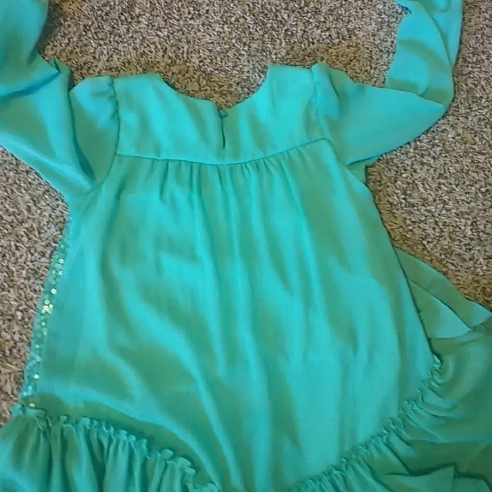 Jona Michelle Girls Teal Sequin Ruffle Long Sleeve Top Size 10